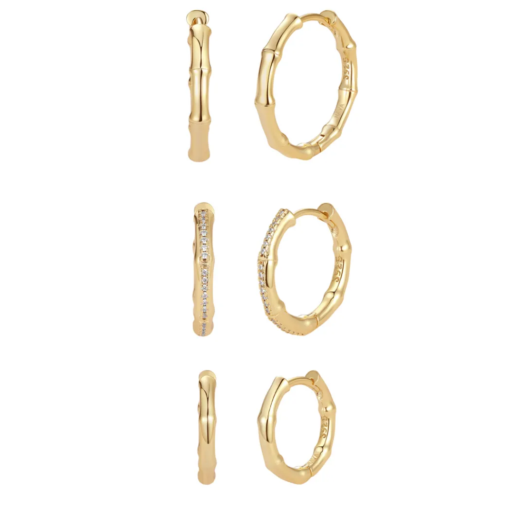 Nava Copenhagen Hoops | Øreringe>Jewelry Set | Bamboo Hoops - Gold Plated