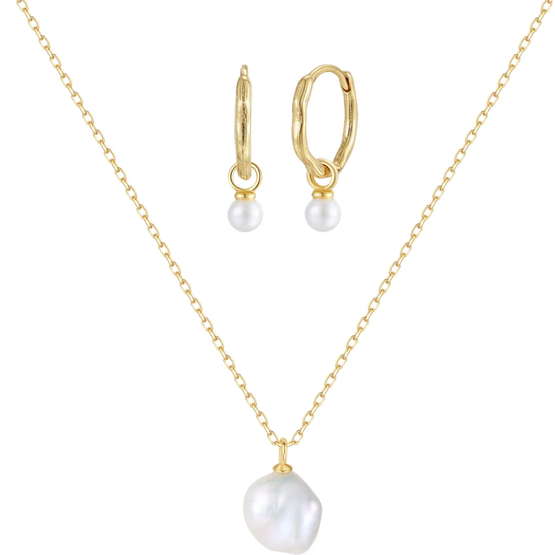 Nava Copenhagen Halskæder | Øreringe>Jewelry Set | Endri Necklace & Alora Earrings - Gold Plated